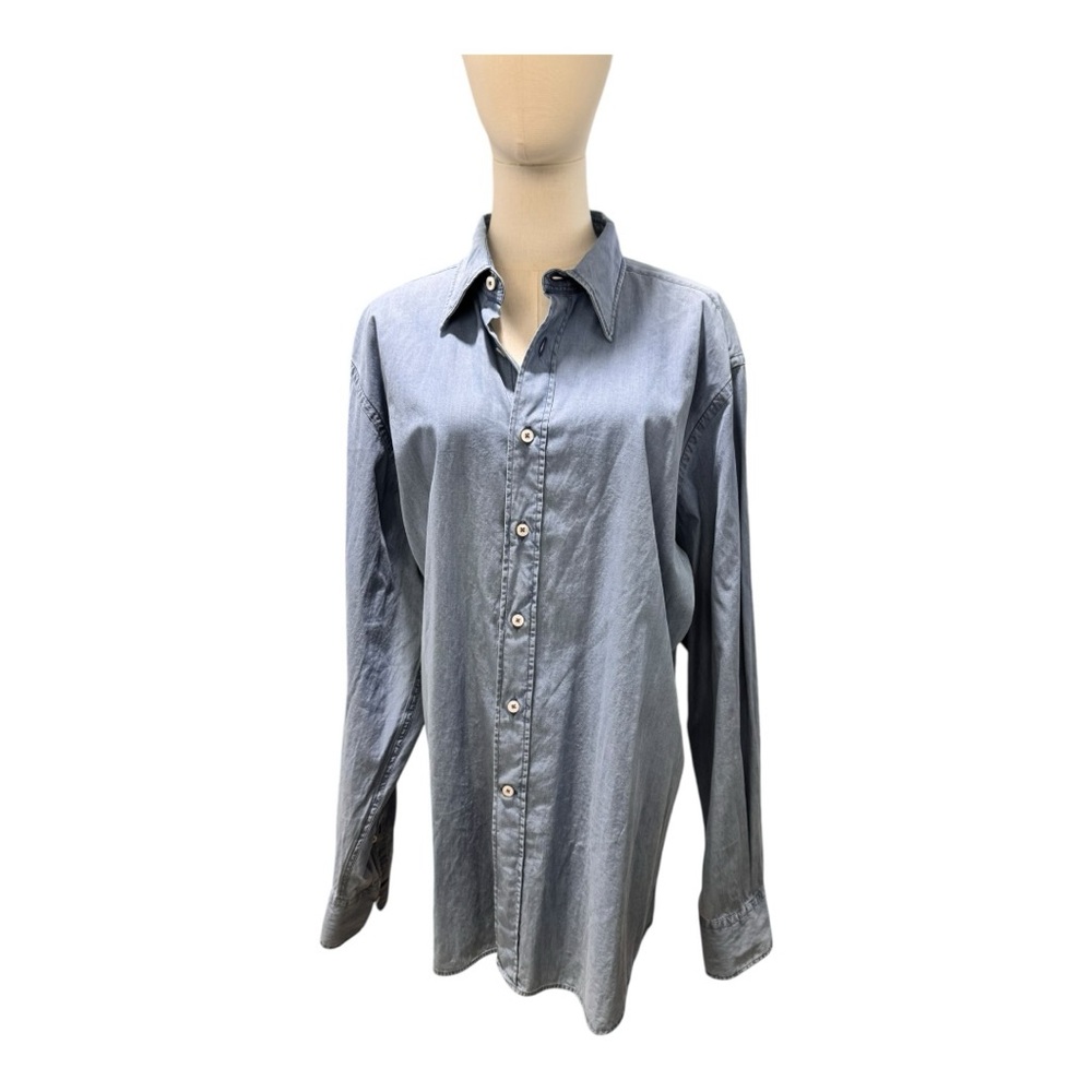 Canali Men's XXL Blue Denim-Look Cotton Button Down Shirt Made in Italy.